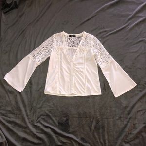 Lacey silky fem button-down bell sleeve blouse